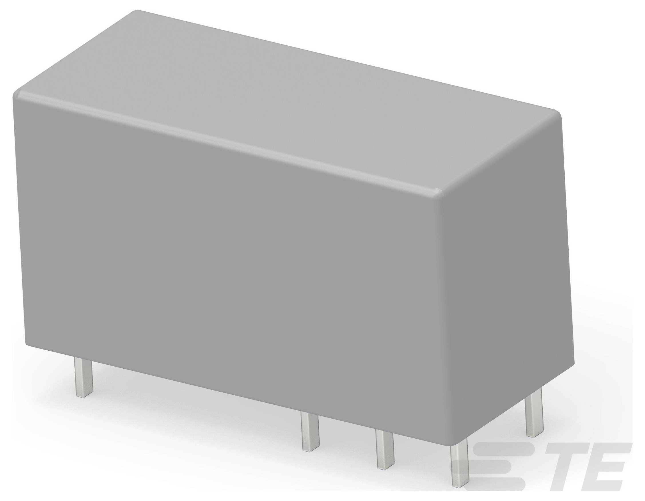 A gray rectangular electronic component with five metal pins at the bottom, indicating it is likely a relay or connector.