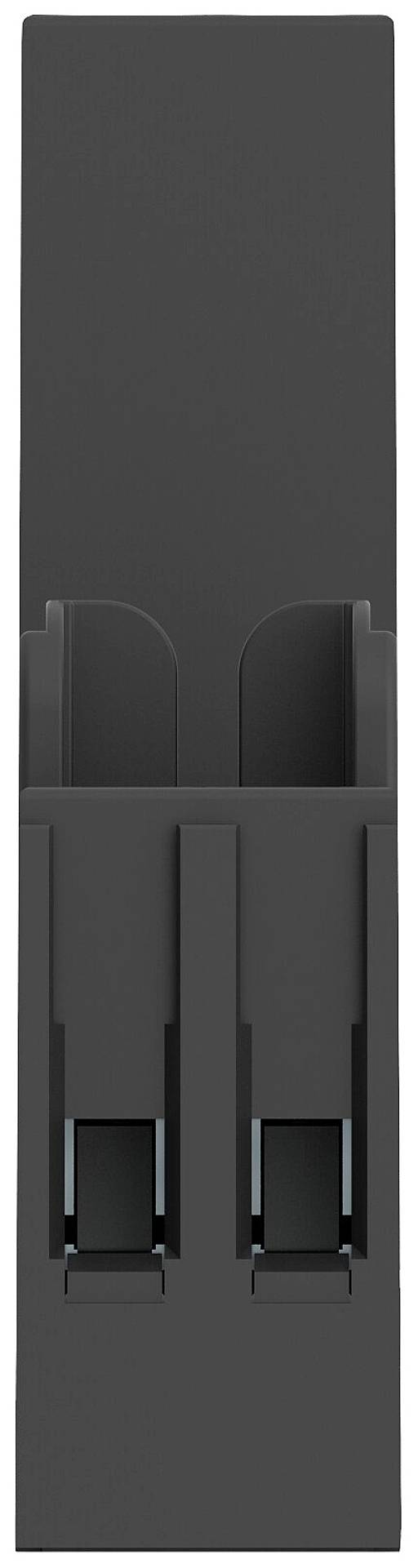 Un chargeur noir vertical avec deux fentes pour batteries. Adapté pour le chargement simultané de deux batteries.