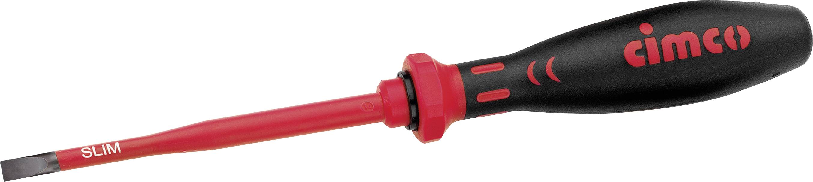 Tournevis rouge et noir avec l'inscription 'SLIM', adapté aux travaux précis et dans des espaces restreints.