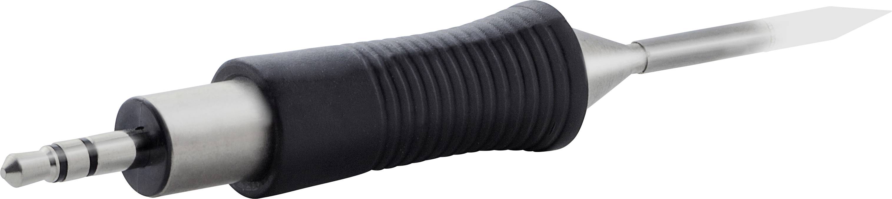 Un burin en acier inoxydable avec manche en caoutchouc, adapté aux travaux précis lors de l'usinage de matériaux durs.