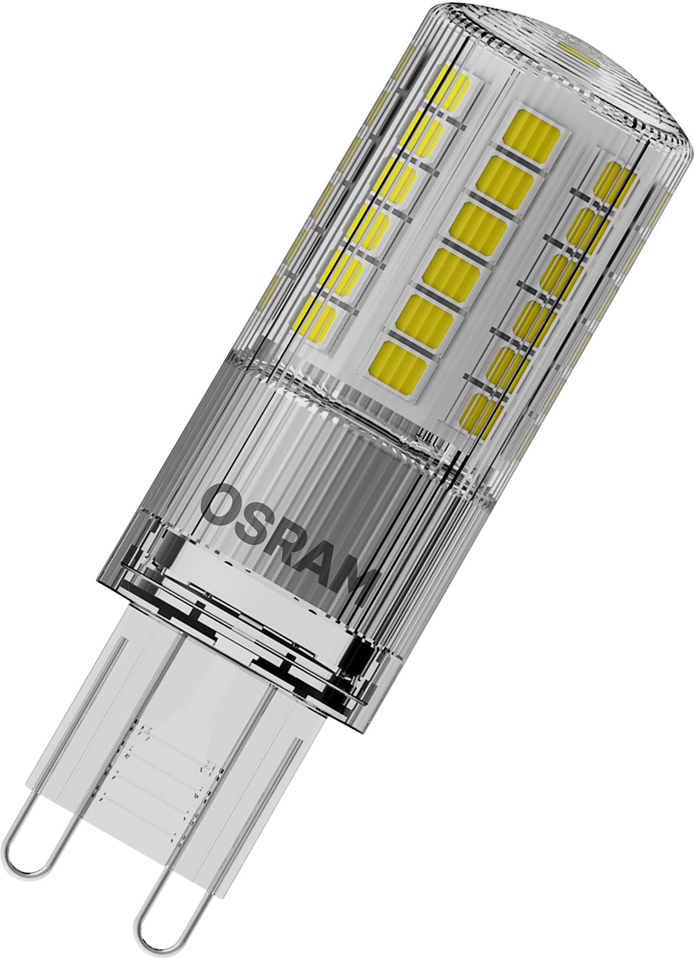 Une lampe LED d'Osram de forme cylindrique avec de nombreuses diodes électroluminescentes jaunes, adaptée pour un éclairage économe en énergie.