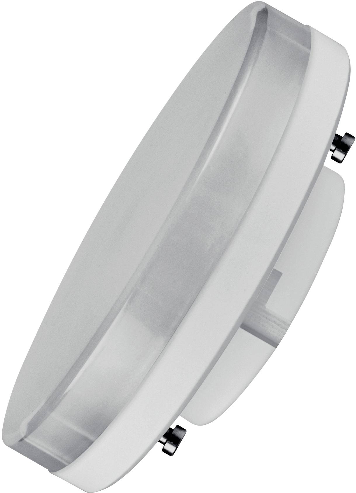 Plafonnier LED rond blanc avec couverture transparente et deux éléments de fixation latéraux. Adapté pour l'éclairage intérieur.