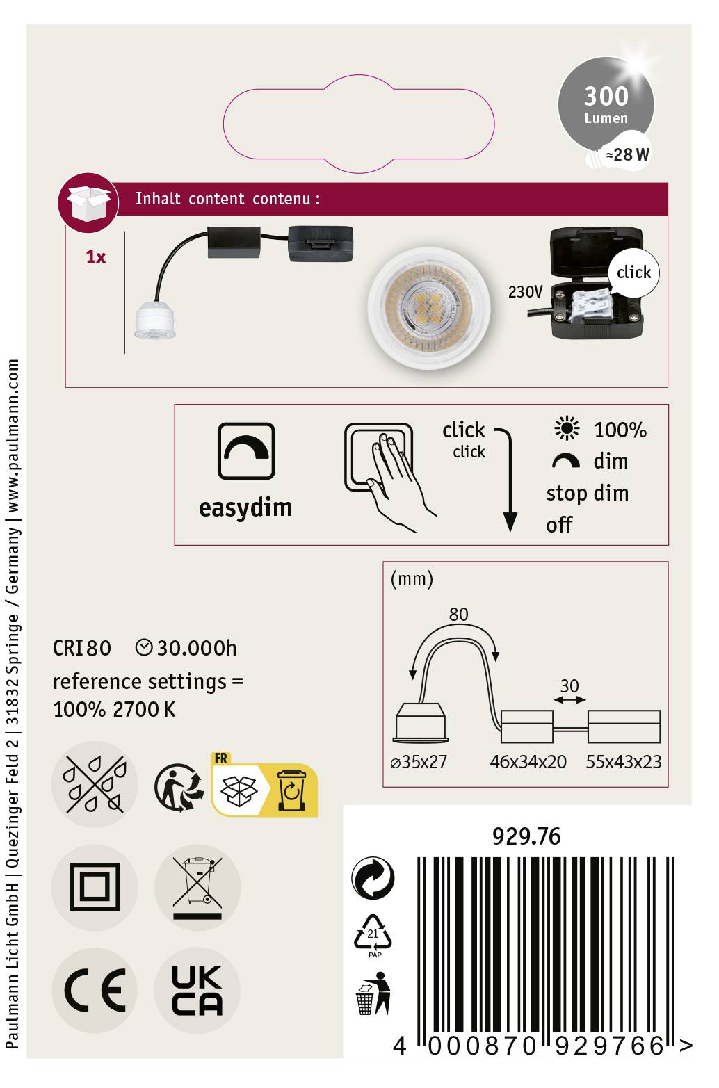 Paulmann 92976 LED Coin Nova mini Plus Luminaire à LED encastrable CEE: F (A - G) 4.20 W transparent(e)