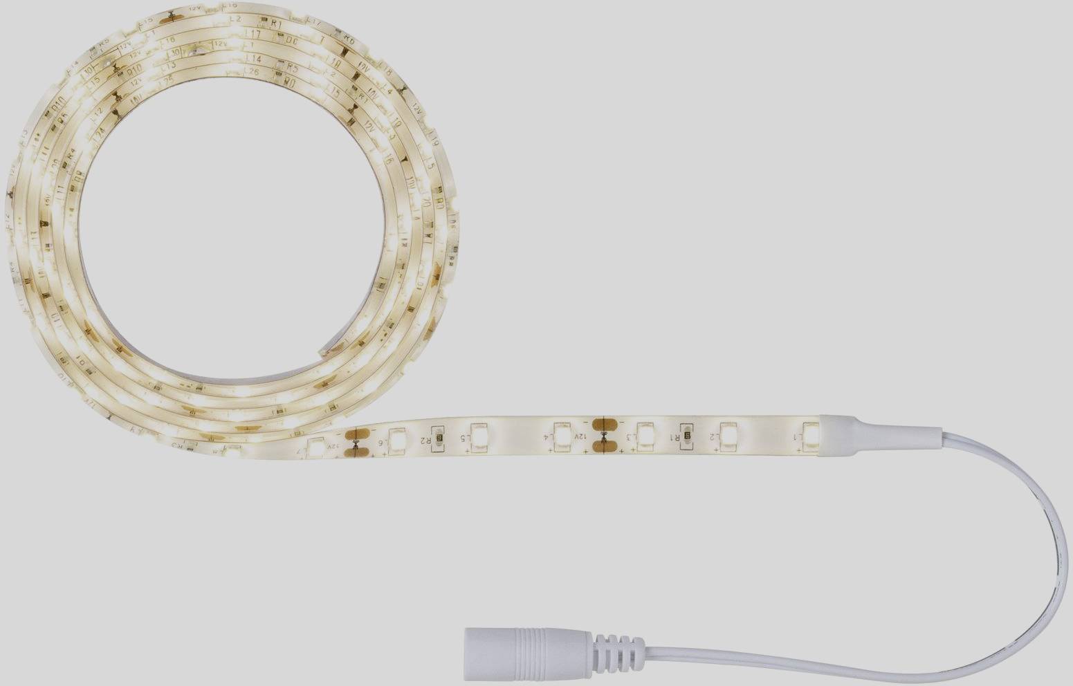 Une bande lumineuse LED enroulée, se terminant par un câble blanc. Idéal pour l'éclairage décoratif intérieur.