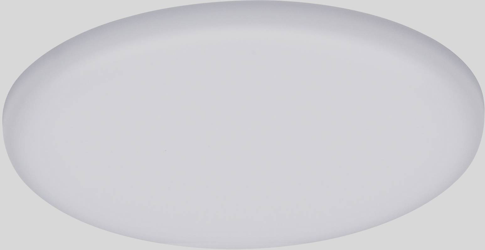 Plafonnier rond, plat et blanc au design moderne, sur un fond gris. Adapté pour l'éclairage de salon ou de bureau.
