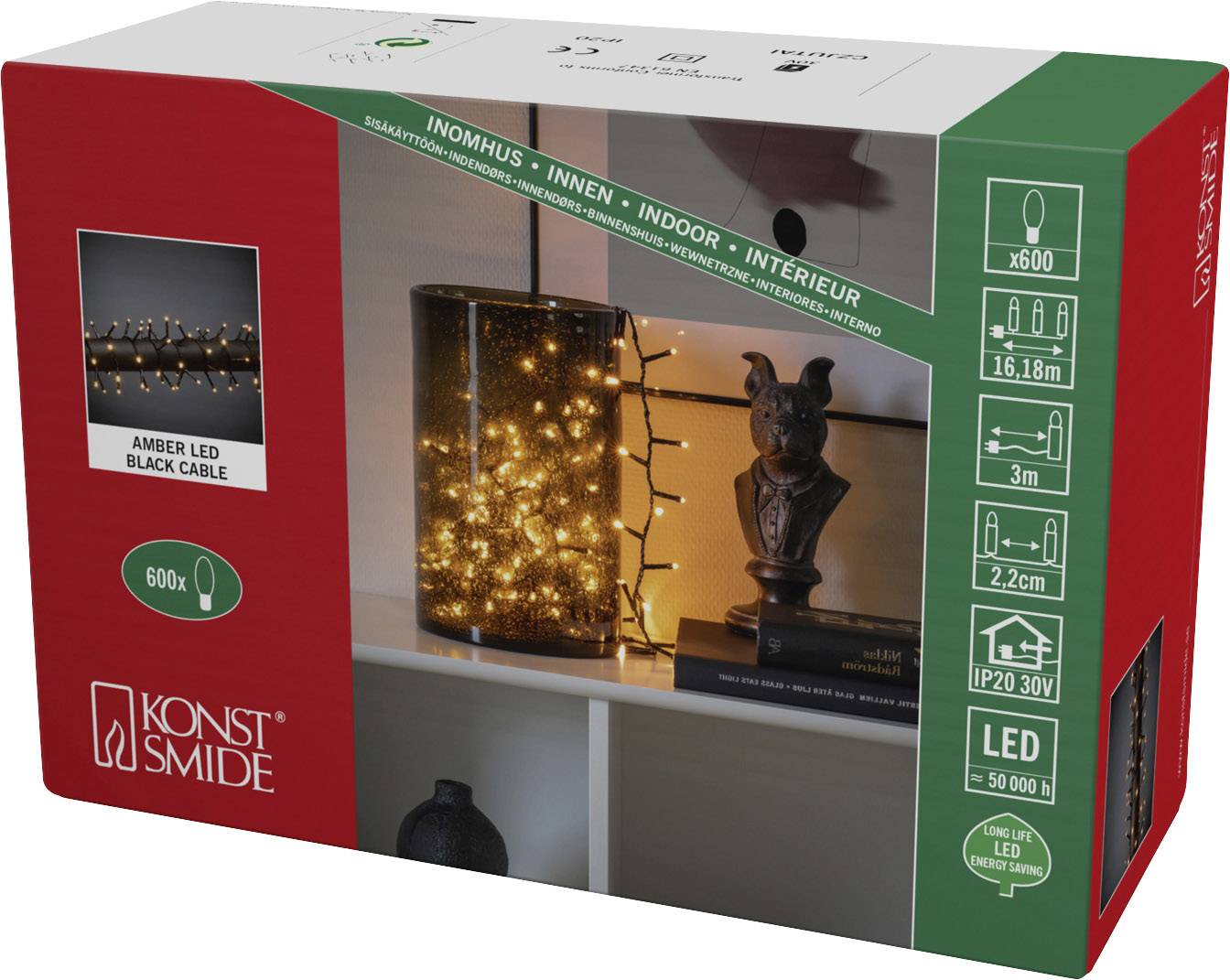 Konstsmide 3877-800 Guirlande lumineuse en épi pour l'extérieur CEE 2021: F (A - G) sur secteur Nombre de lumière 600 LED
