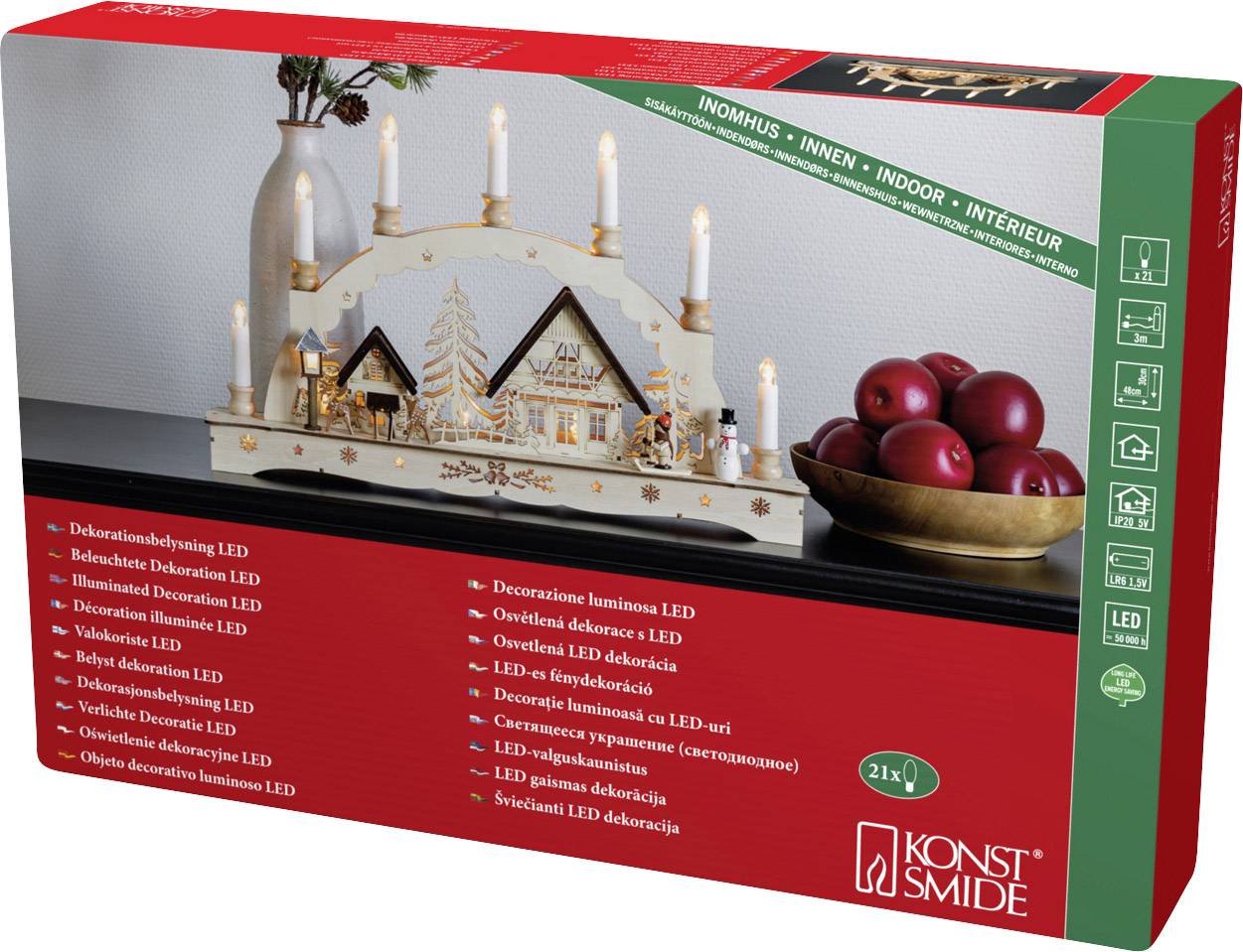 Konstsmide 3254-100 Silhouette à LED village, bonhomme de neige, enfants blanc chaud LED naturel alimentation au choix