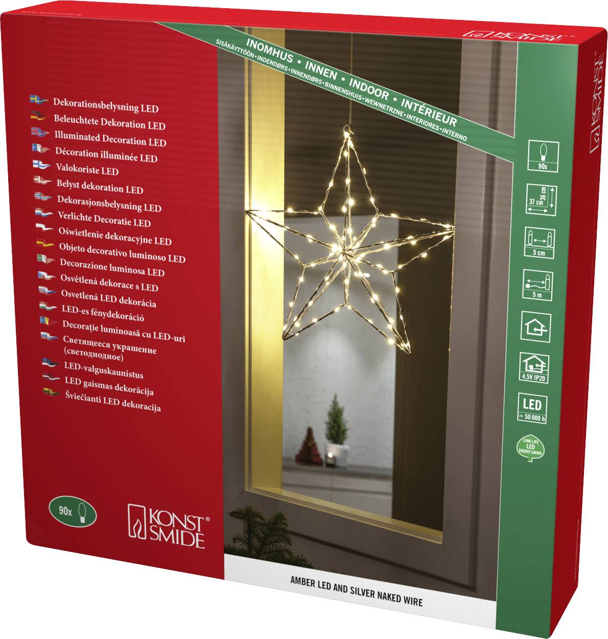 Konstsmide 1802-993 Couronne de porte avec éclairage étoile ambré LED argent CEE: G (A - G)