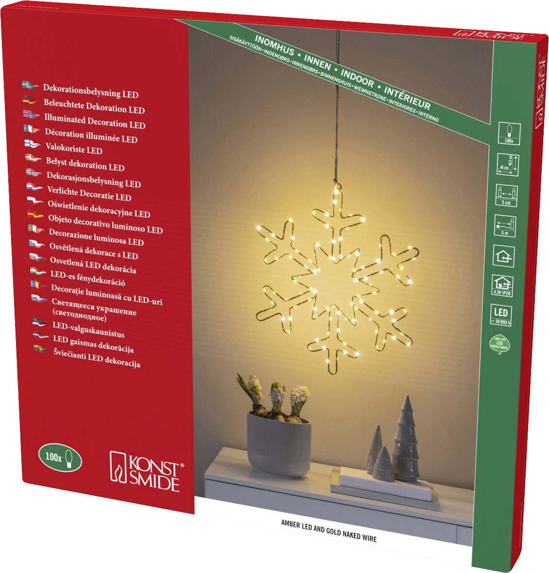 Konstsmide 1803-883 Couronne de porte avec éclairage flocon de neige ambré LED or CEE 2021: G (A - G)