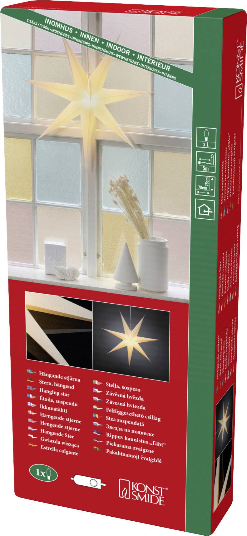 Konstsmide 5916-200 Couronne de porte avec éclairage étoile Ampoule à incandescence avec interrupteur