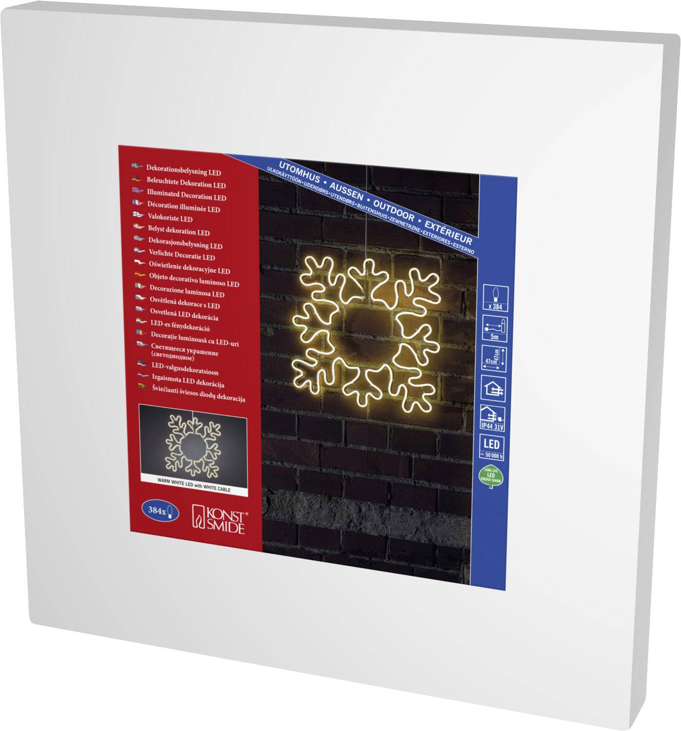 Konstsmide 3078-102 Image LED pour fenêtres flocon de neige blanc chaud LED transparent(e) CEE: E (A - G)