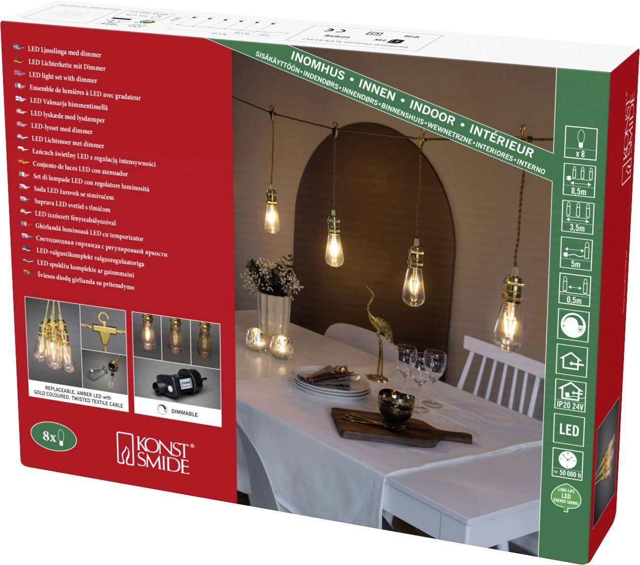 Konstsmide 2363-800 Guirlande lumineuse pour fêtes pour l'intérieur CEE 2021: F (A - G) sur secteur Nombre de lumière 8 Ampoule à