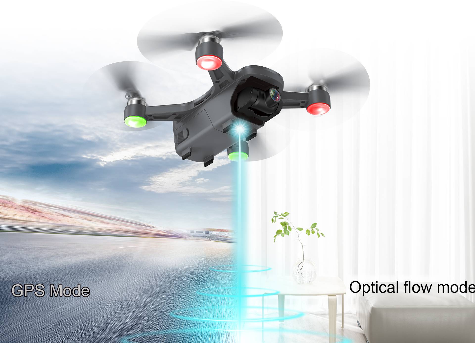 Drone quadricoptère Reely GeNii Mini prêt à voler (RtF) prises de vue aériennes blanc-gris