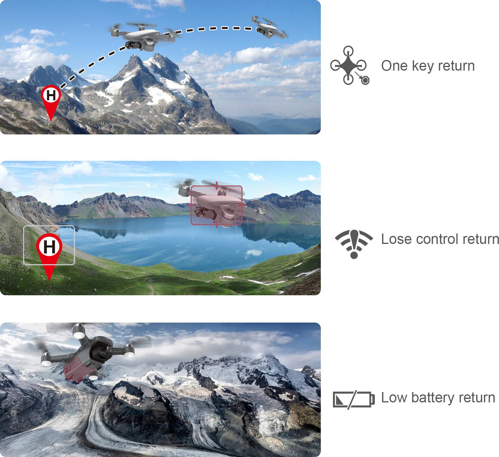 Drone quadricoptère Reely GeNii Mini prêt à voler (RtF) prises de vue aériennes blanc-gris