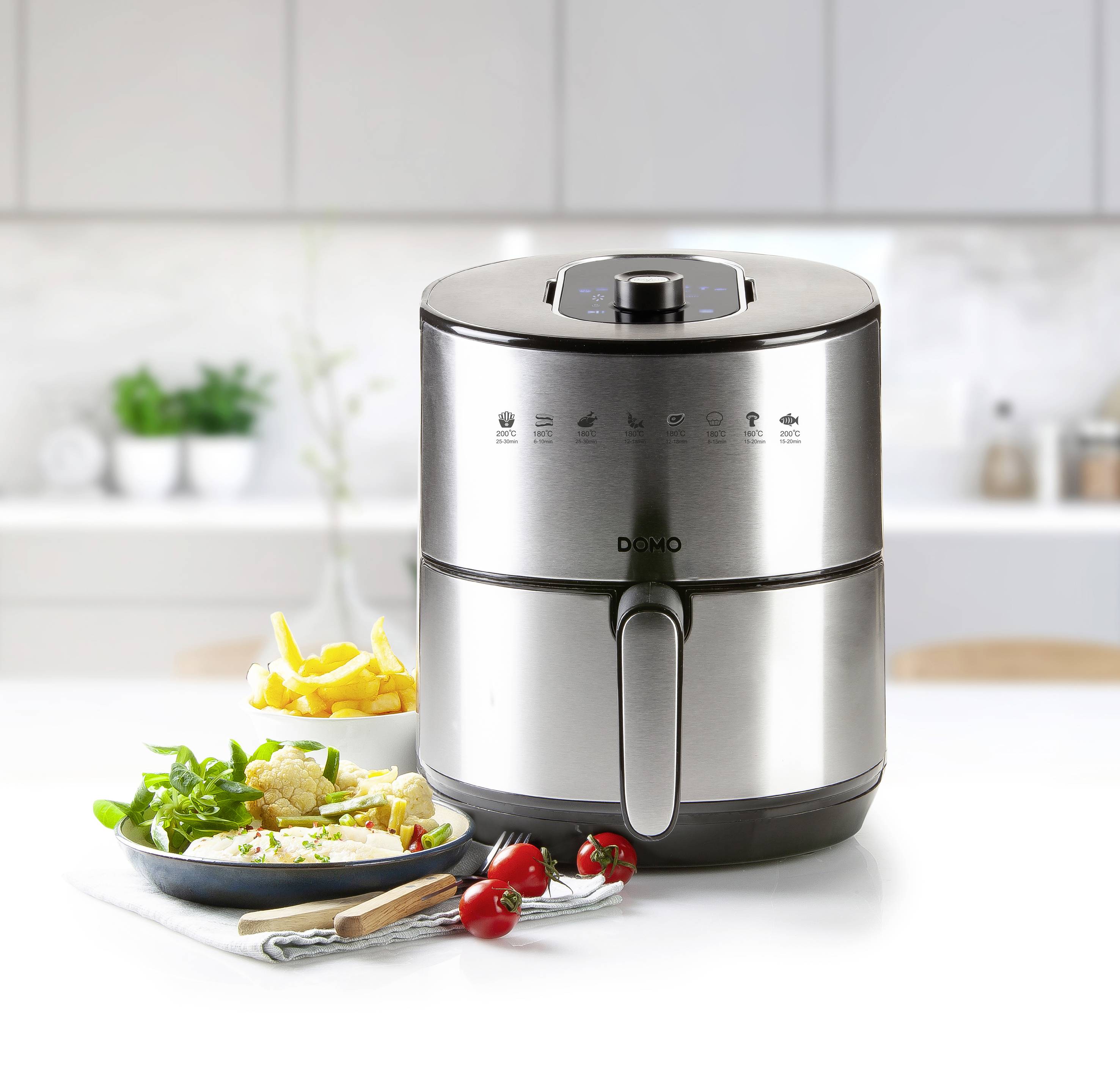 DOMO Deli-Freyer XL Friteuse 4 l fonction minuteur, avec écran, boîtier Cool-Touch, revêtement anti-adhésif, protection contre la