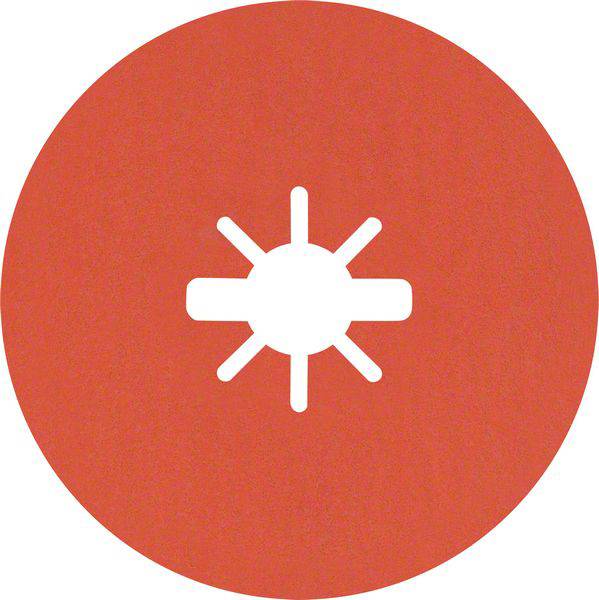 Symbole d'un rayon de soleil blanc stylisé sur un fond rouge.