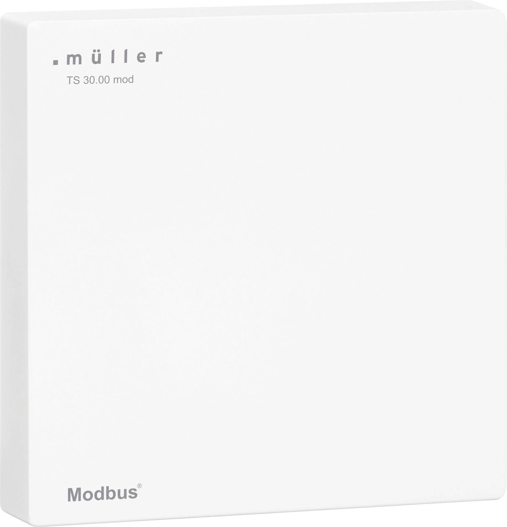 Unité de dispositif Modbus carrée blanche avec l'inscription « müller TS 30.00 mod » en haut à gauche.