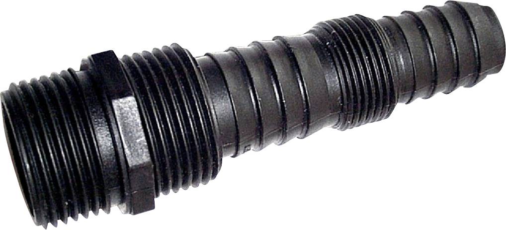 Adaptateur de connecteur de tuyau en plastique nervuré noir isolé sur fond blanc