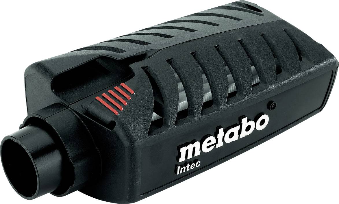 Accessoire extracteur de poussière pour outils électriques Metabo Intec noir avec ouverture du tuyau avant et fentes de ventilation rouges