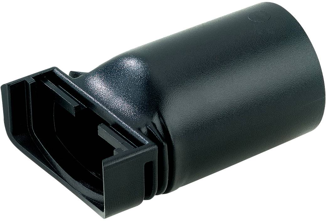 Un adaptateur noir, cylindrique, avec une extrémité rectangulaire. Utilisé pour connecter des appareils électroniques.