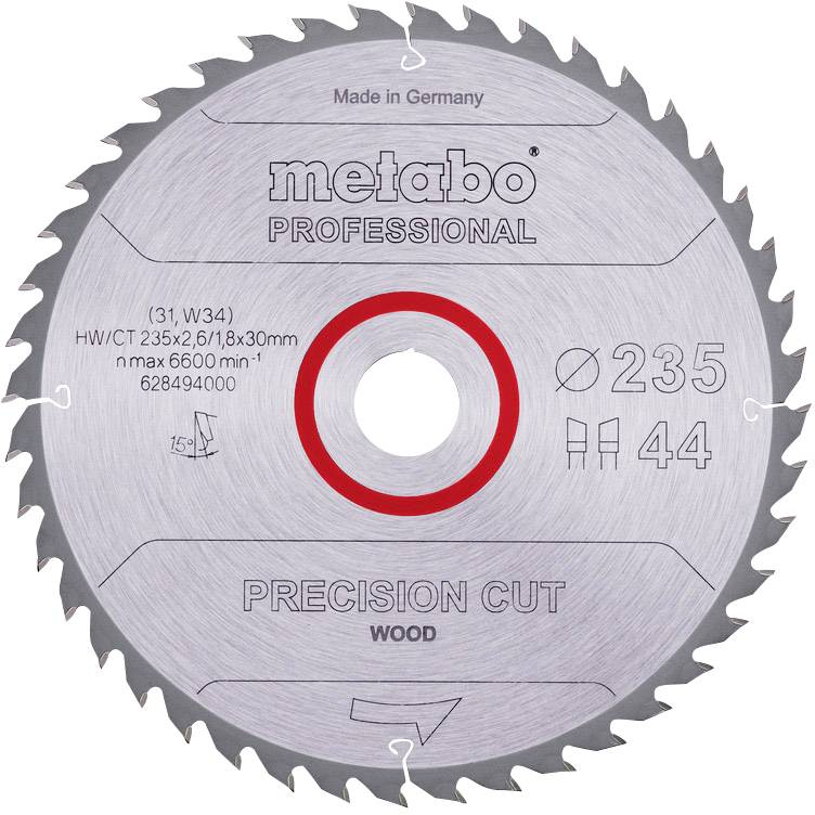 Metabo 628494000 Lame de scie circulaire 235 x 30 x 2.6 mm Nombre de dents: 44 1 pc(s)