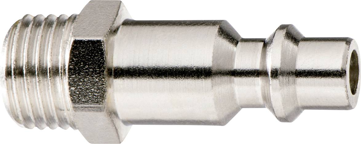 Raccord de connecteur de tuyau pneumatique en métal avec extrémité filetée mâle et embout de connexion rapide sur fond blanc