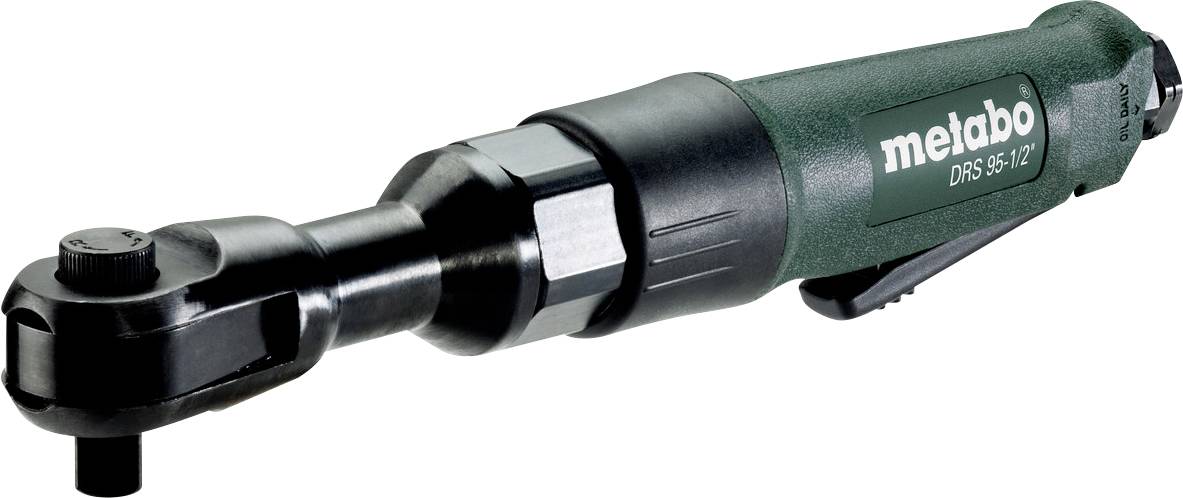 Grün-schwarzer pneumatischer Knarre von Metabo DRS 95-1/2 mit 1/2-Zoll-Antrieb, auf weißem Hintergrund abgebildet.