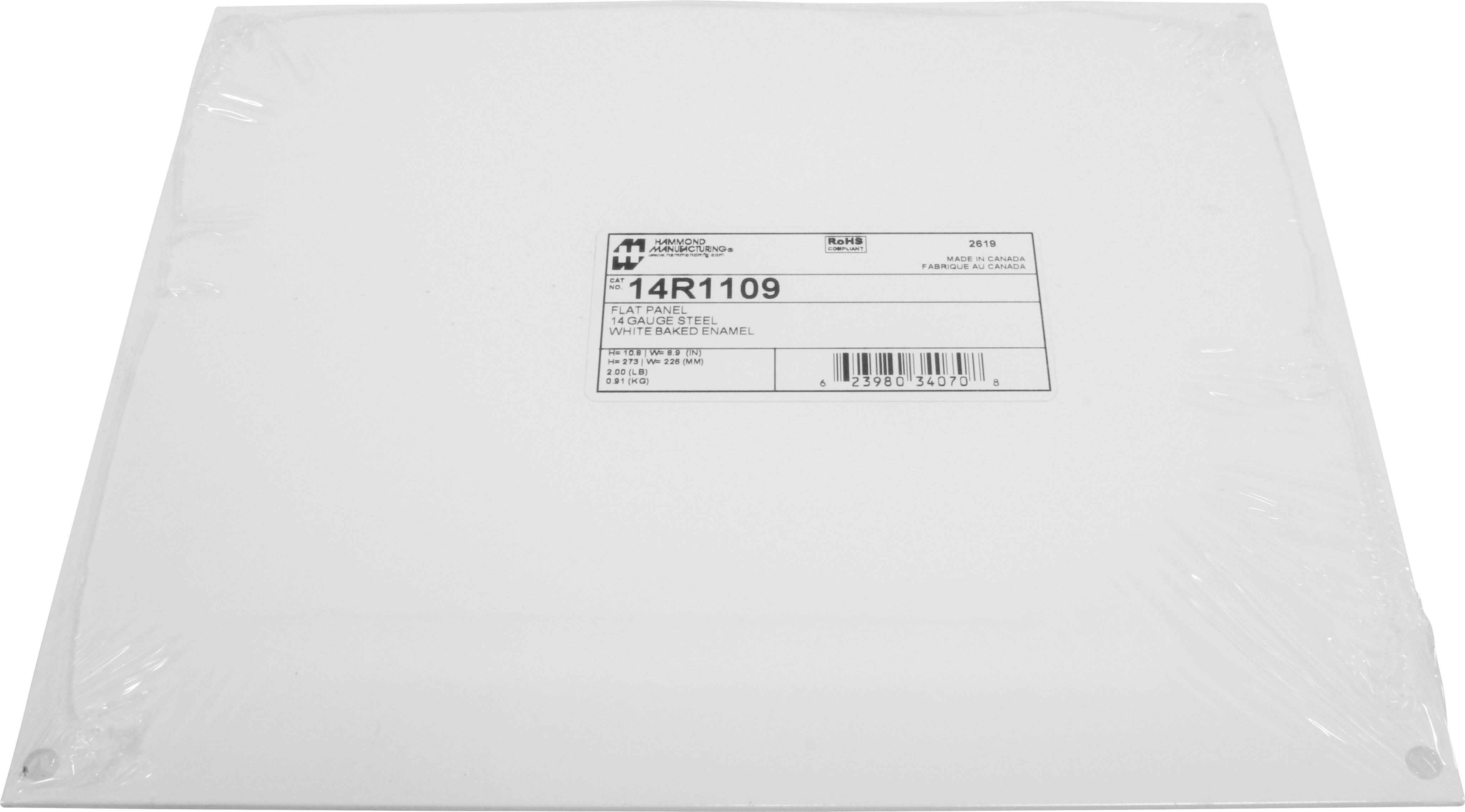Emballage blanc avec étiquette indiquant le type de produit, le code '14R1109' et les informations du fabricant.