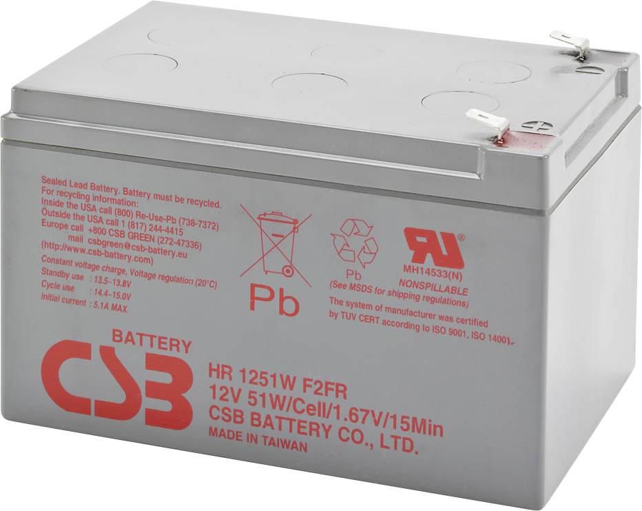 CSB Battery HR 1251W high-rate HR1251WF2 Batterie au plomb 12 V 12 Ah plomb (AGM) (l x H x P) 151 x 100 x 98 mm cosses plates