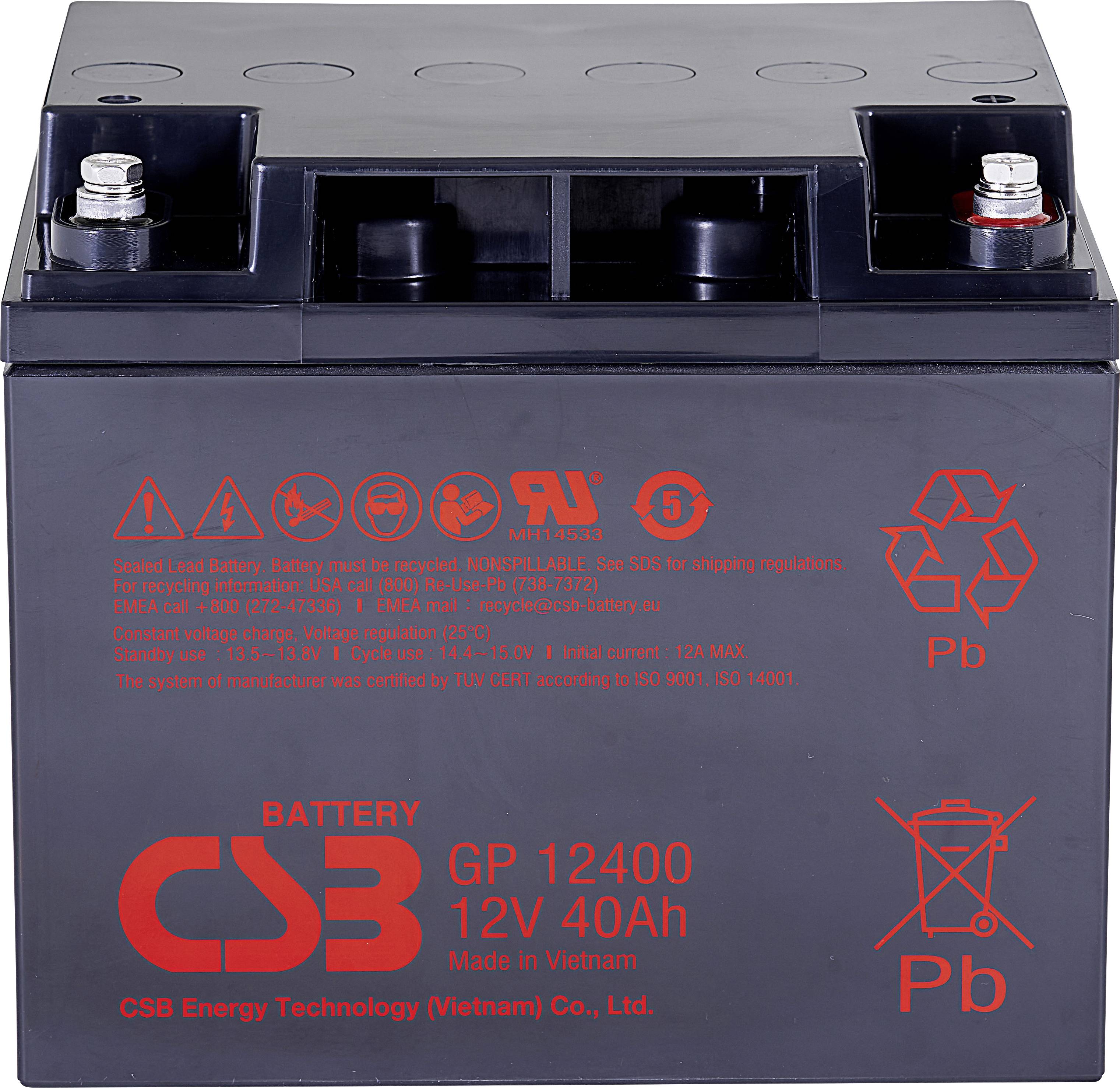 CSB Battery GP 12400 Standby USV GP12400B8 Batterie au plomb 12 V 40 Ah plomb (AGM) (l x H x P) 197 x 171 x 165 mm raccord à vis