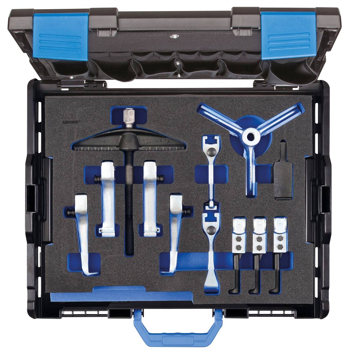 Mallette à outils comprenant différents extracteurs, leviers et accessoires dans un support en mousse préformé. Adapté pour les travaux de réparation.