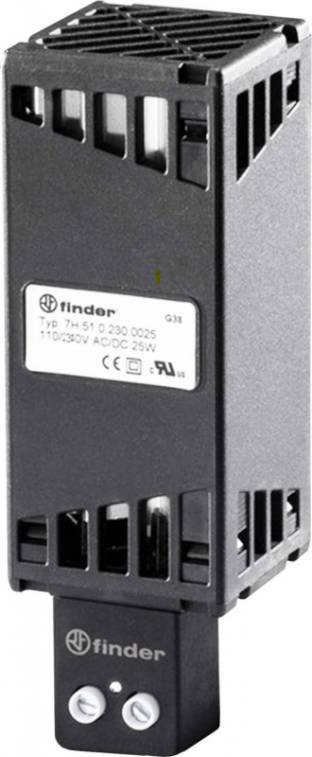 Un relais électrique de Finder, numéro de modèle 7H.51, 110/230V AC/DC, 25W, avec un boîtier rectangulaire noir et des fentes de ventilation.