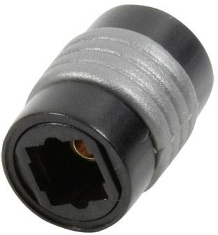 Composant électronique cylindrique noir et argenté avec une connexion hexagonale.