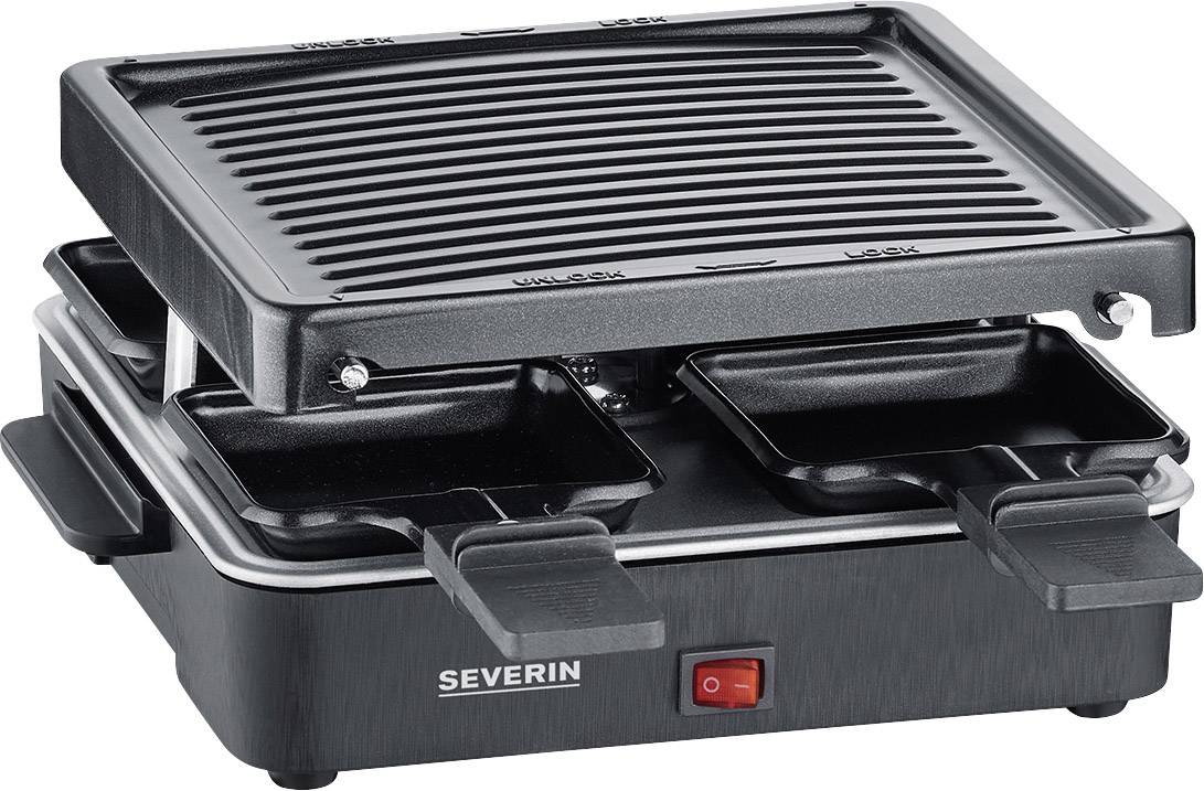 Severin 2370 Appareil à raclette revêtement anti-adhésif, 4 poêlons, fonction grill noir