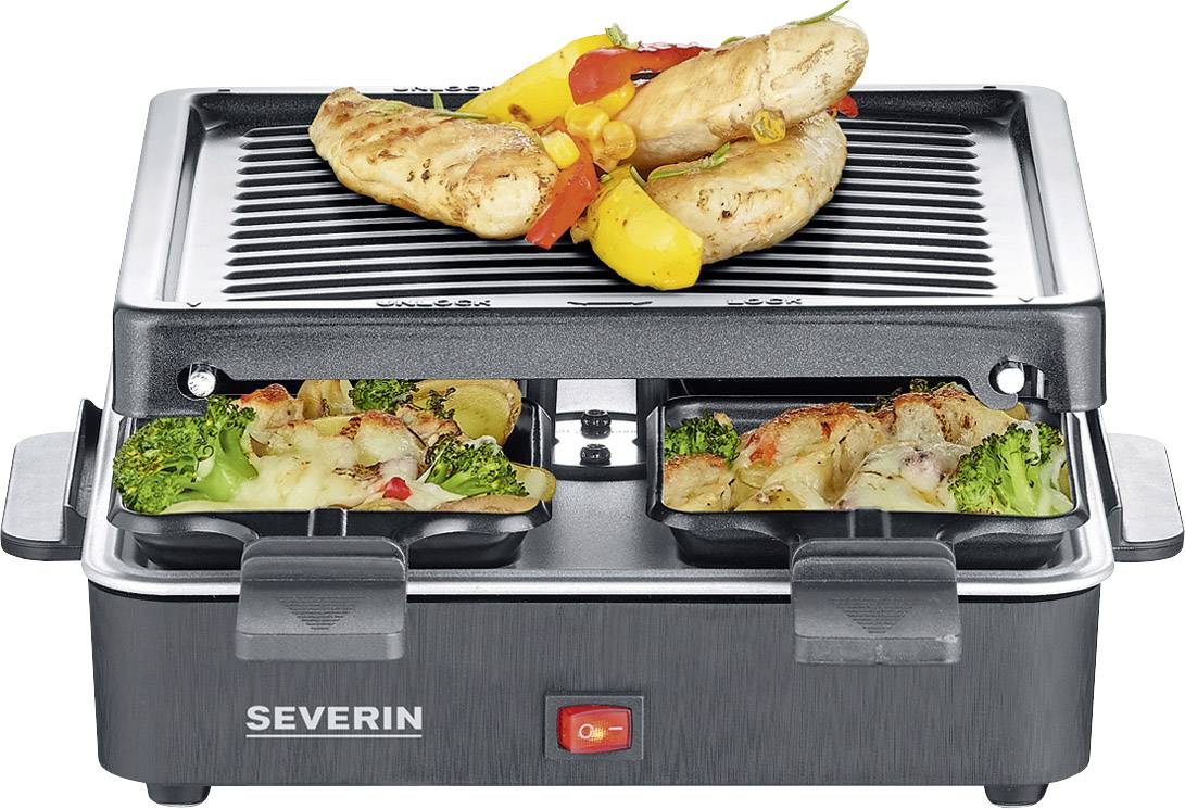 Severin 2370 Appareil à raclette revêtement anti-adhésif, 4 poêlons, fonction grill noir
