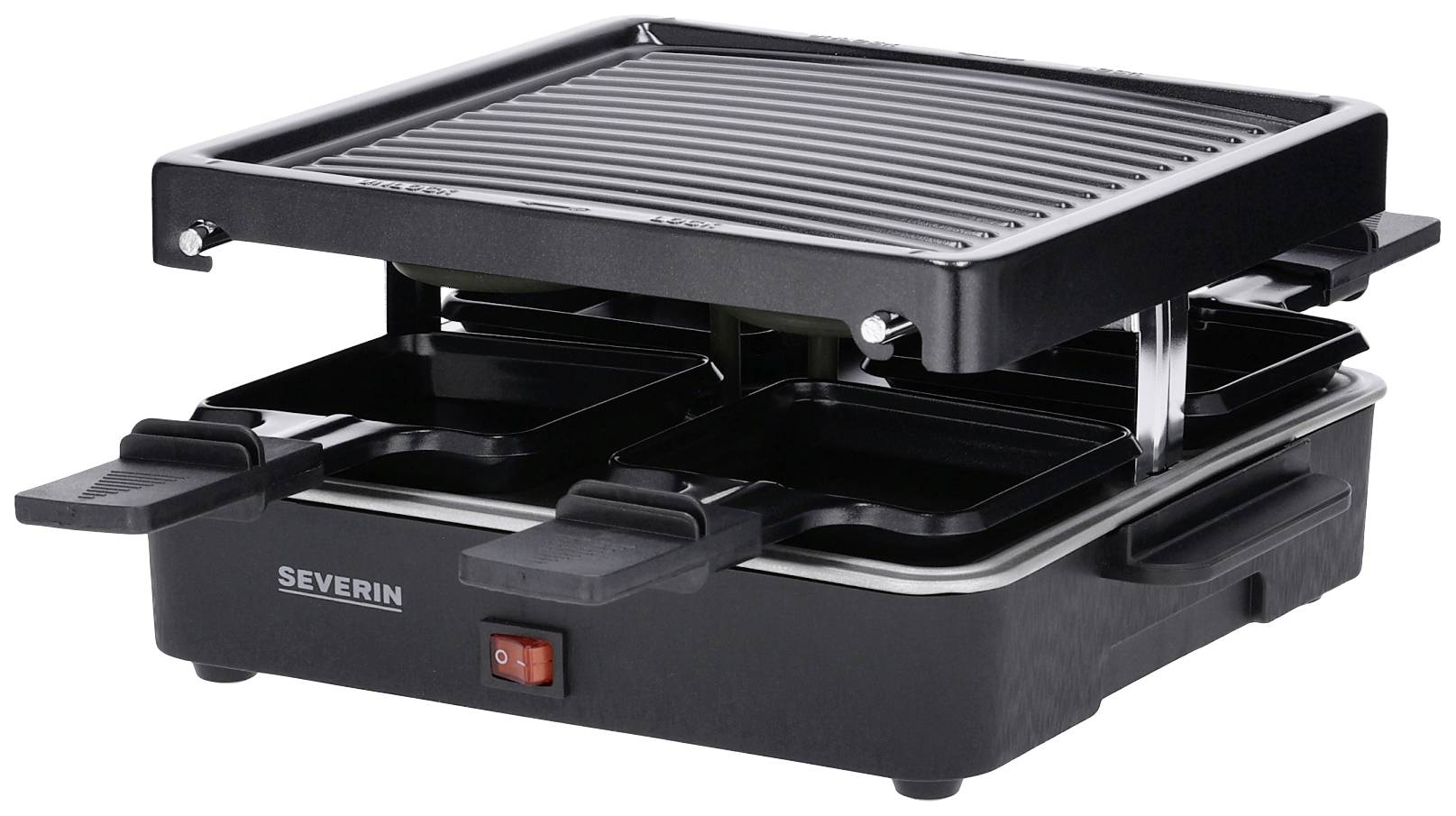 Severin 2370 Appareil à raclette revêtement anti-adhésif, 4 poêlons, fonction grill noir