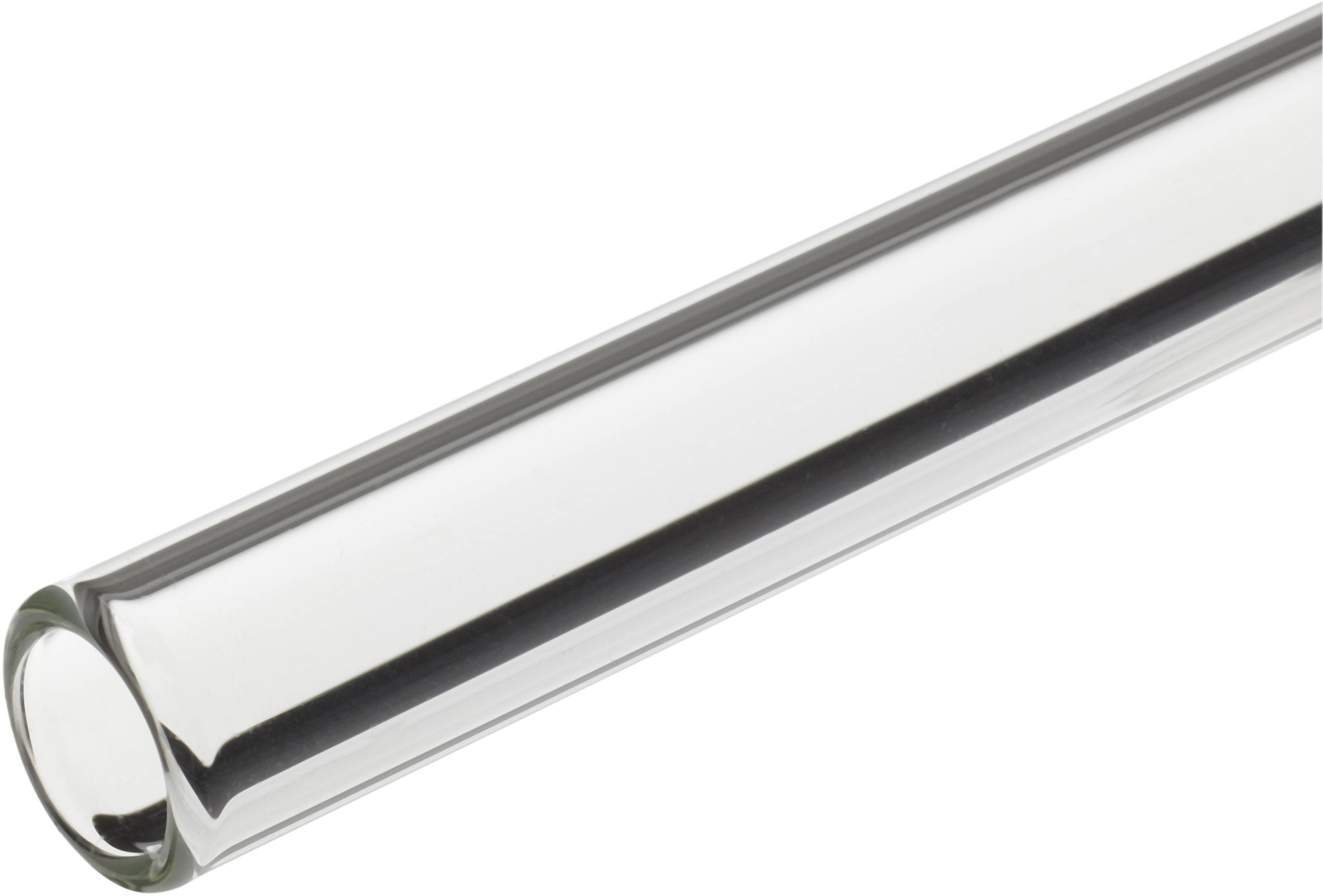 Un tube en verre de laboratoire transparent, aligné horizontalement, devant un fond neutre. Il ne contient aucun liquide ni contenu.