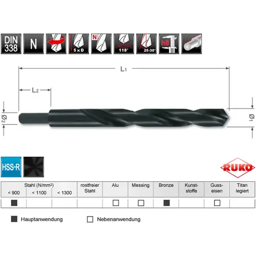 RUKO 200165 HSS-R Foret hélicoïdal 16.5 mm Longueur totale 184 mm DIN 338 1 pc(s) RUKO 200165 HSS-R Foret hélicoïdal 16.5 mm Longueur totale 184 mm DIN 338 1 pc(s)