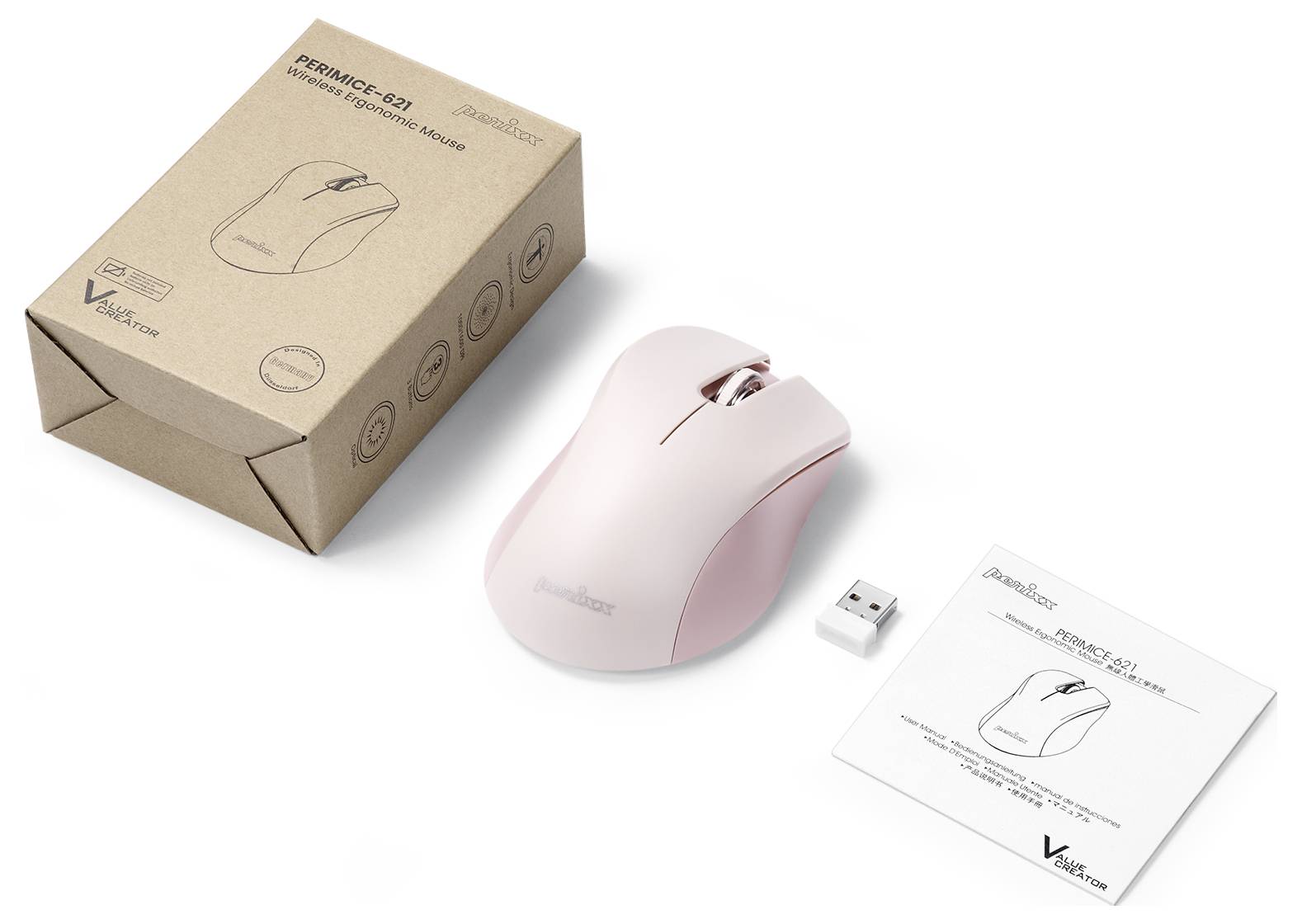 Perixx PERIMICE-621 M Souris ergonomique radio rose