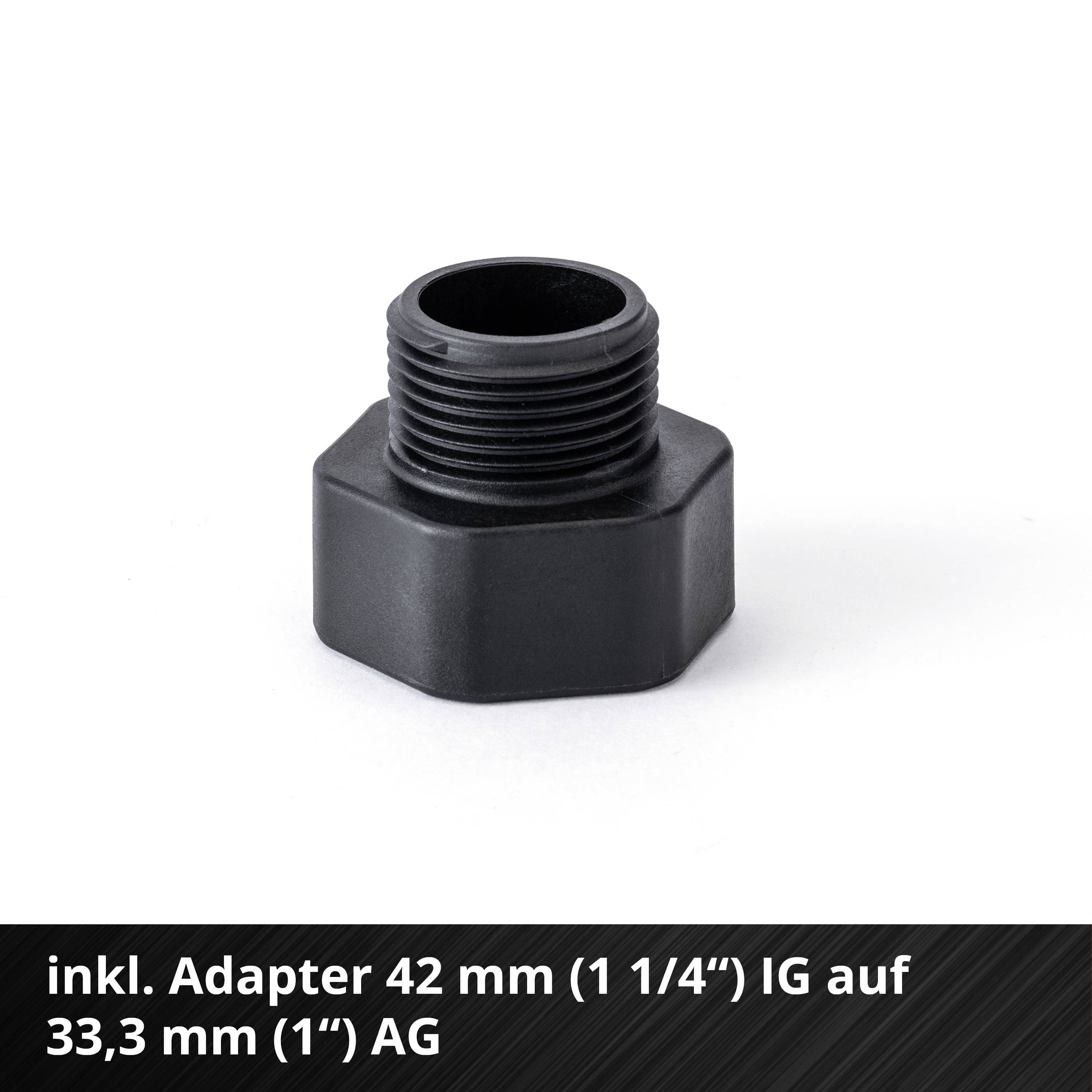 Un adaptateur noir avec filetage extérieur, dimensions : 42 mm (1 1/4