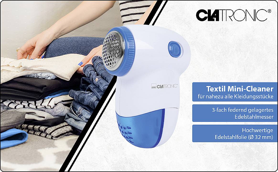 Mini-nettoyant textile pour vêtements. Lame en acier inoxydable montée sur triple ressort, feuille d'acier inoxydable de haute qualité. Idéal pour le nettoyage des tissus.