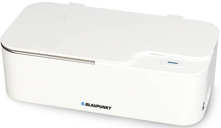 Un boîtier de désinfection UV blanc rectangulaire avec un logo 'Blaupunkt' bleu sur l'avant.