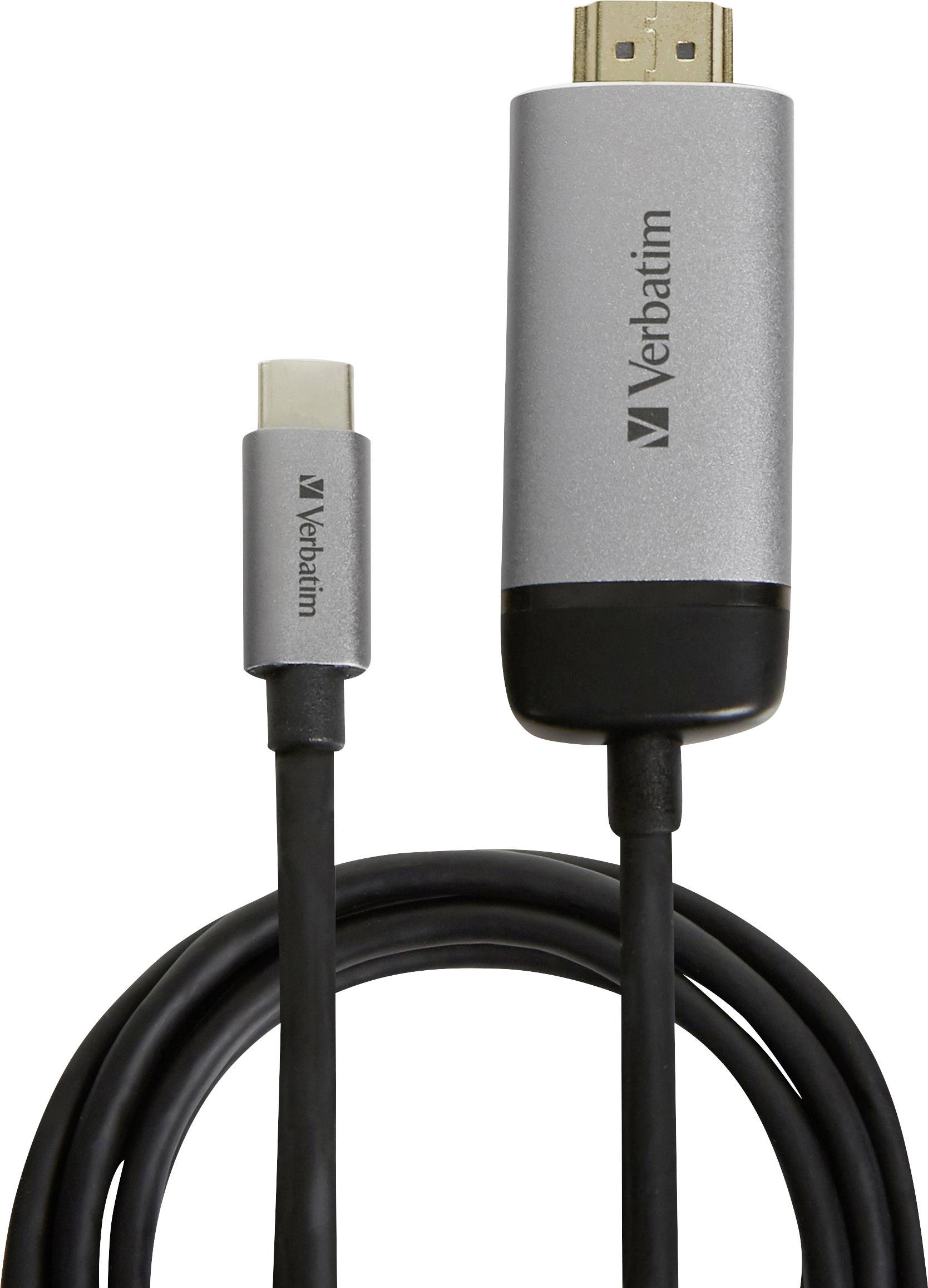 Câble adaptateur USB-C vers HDMI de Verbatim. Présente l'adaptateur et le câble, utile pour connecter des appareils avec des ports HDMI.
