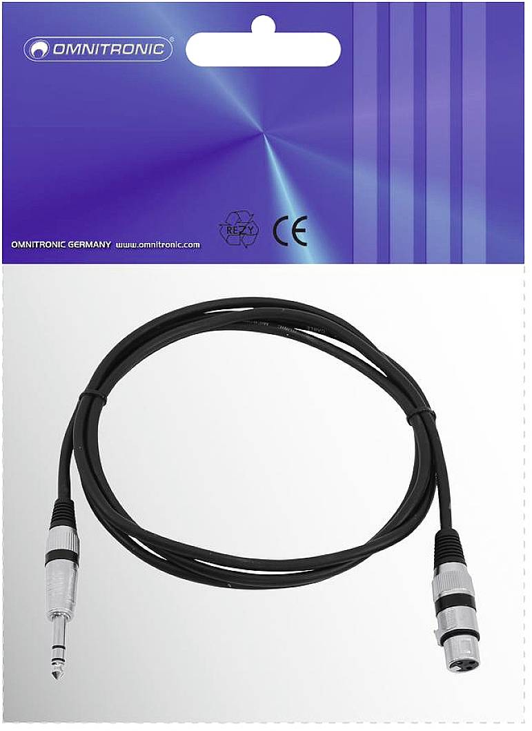 Omnitronic 30225182 XLR Câble adaptateur [1x XLR femelle 3 pôles - 1x Jack mâle 6,3 mm (stéréo)] 2.00 m noir