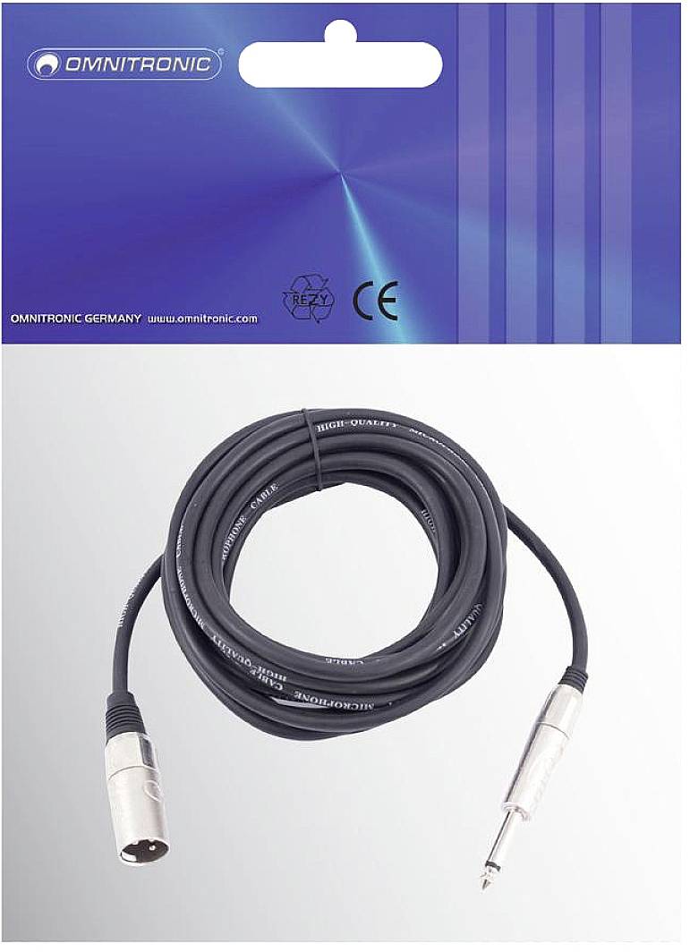 Omnitronic 3022519D XLR Câble adaptateur [1x XLR mâle 3 pôles - 1x Jack mâle 6,3 mm (mono)] 10.00 m noir
