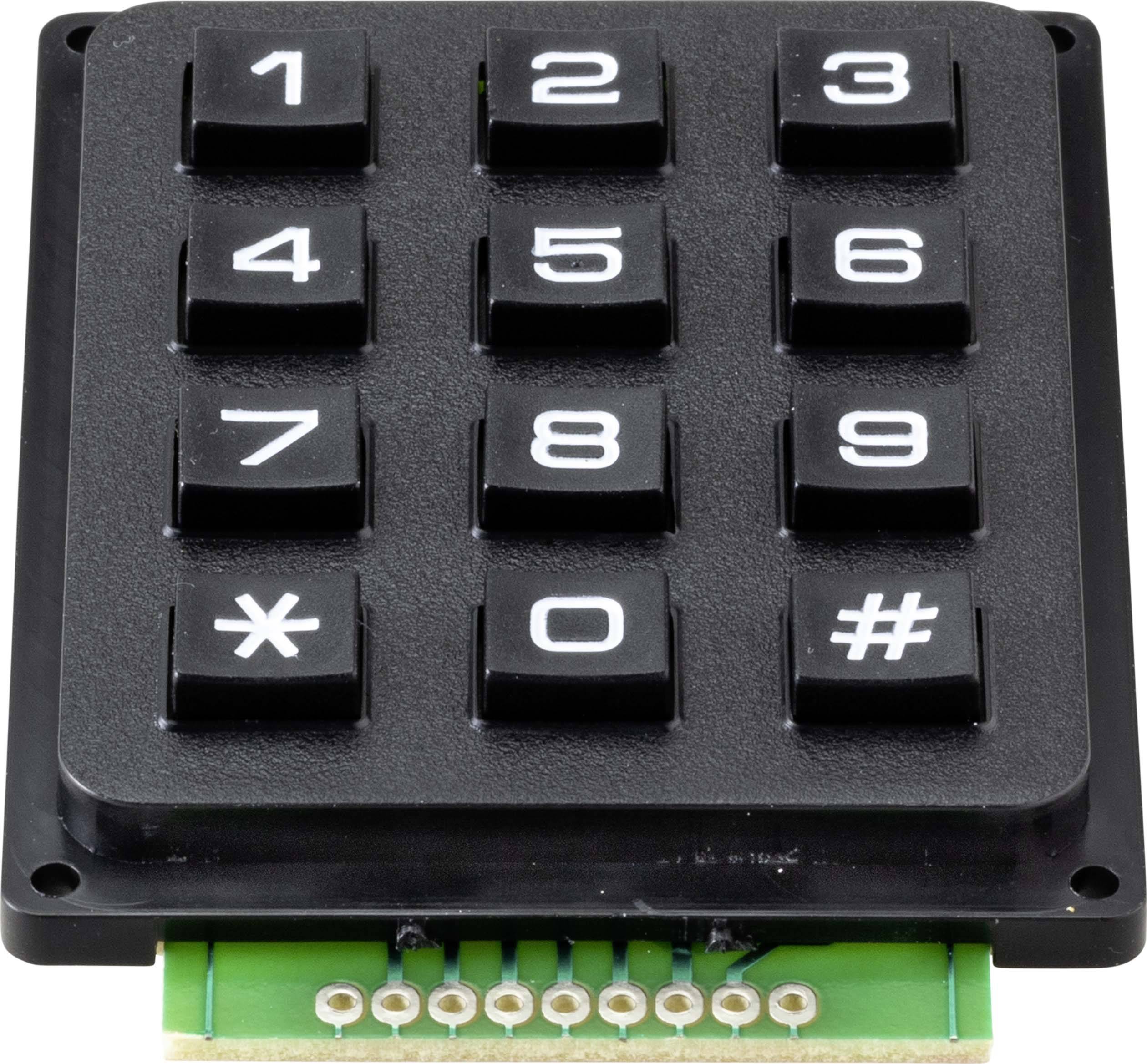 Pavé numérique noir avec des touches allant de 0 à 9, ainsi que '*' et '#', souvent utilisé pour la saisie de chiffres.