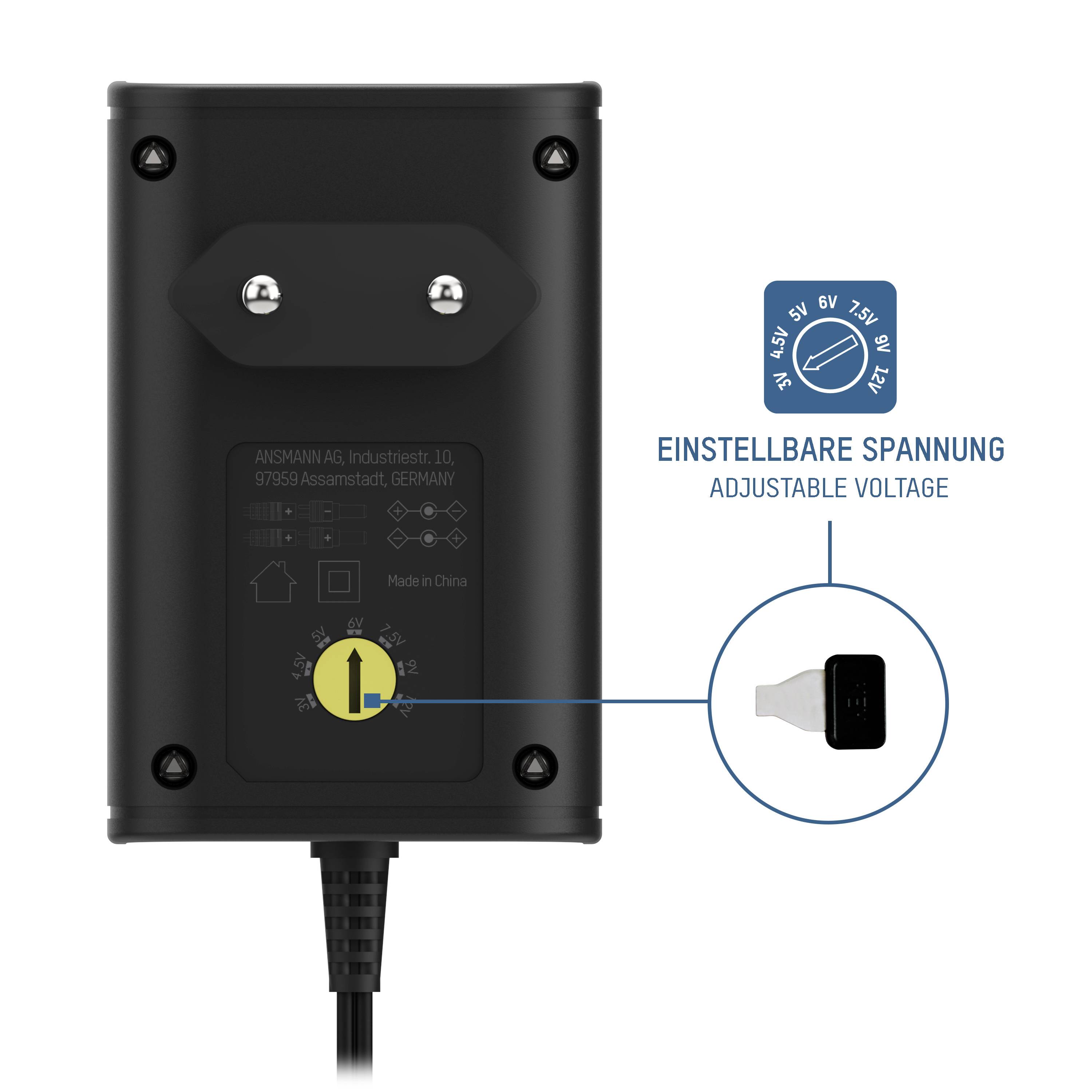 Ansmann 1201-0023 Bloc d'alimentation réglable 12 V/DC, 9 V/DC, 7.5 V/DC, 6 V, 4.5 V/DC, 3 V 1000 mA 12 W