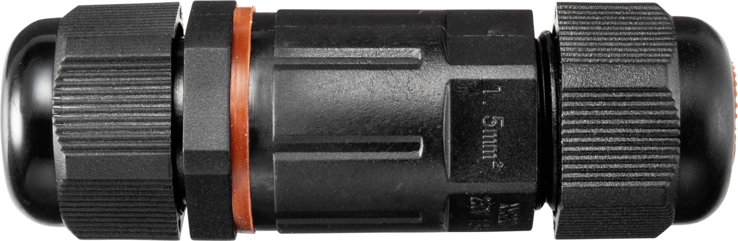 Connecteurs de câble noirs avec poignée striée et accents rouges. Adaptés pour les câbles jusqu'à 1,5 mm². Fabriqués en plastique.