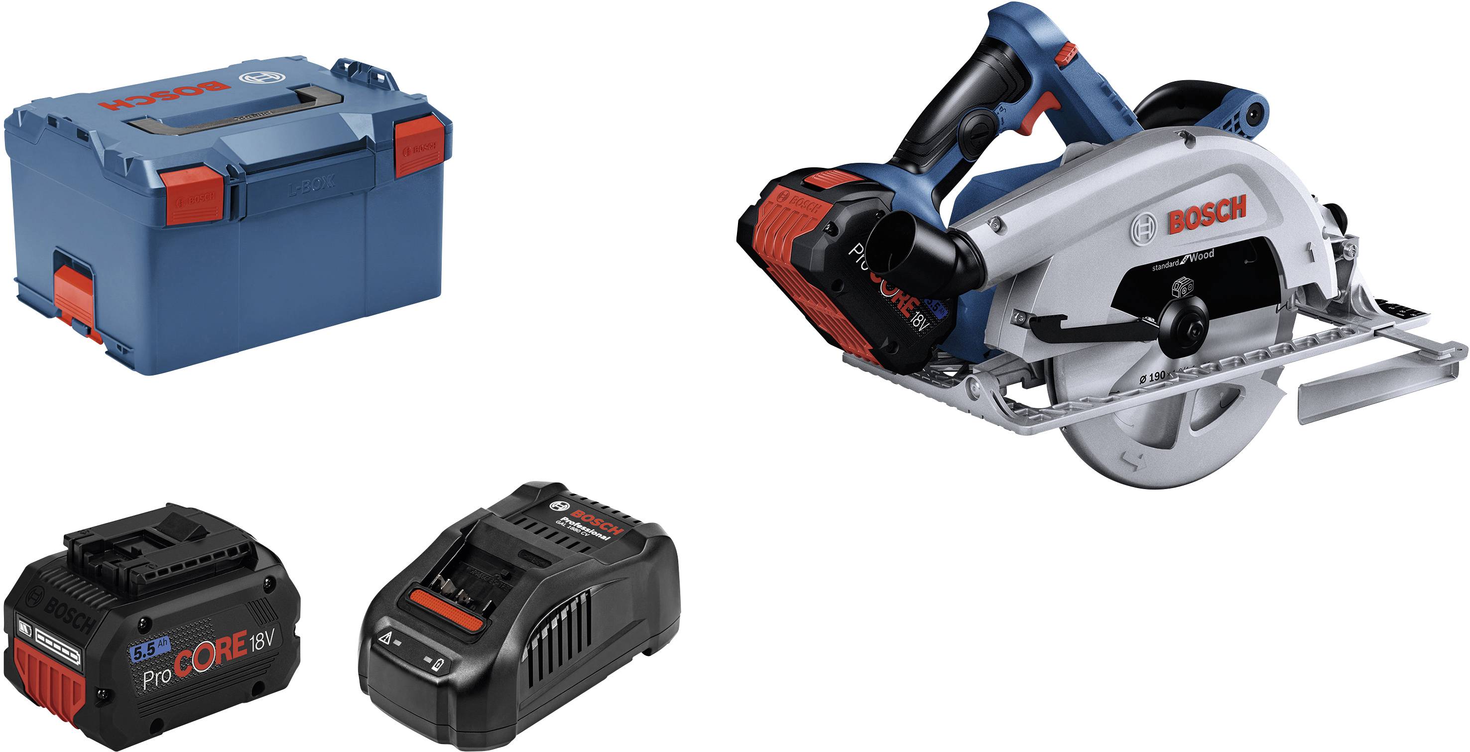 Scie circulaire portative sans fil Bosch Professional GKS 18V-68 C 06016B5030 190 mm + mallette, + 2 batteries, + chargeur 1800