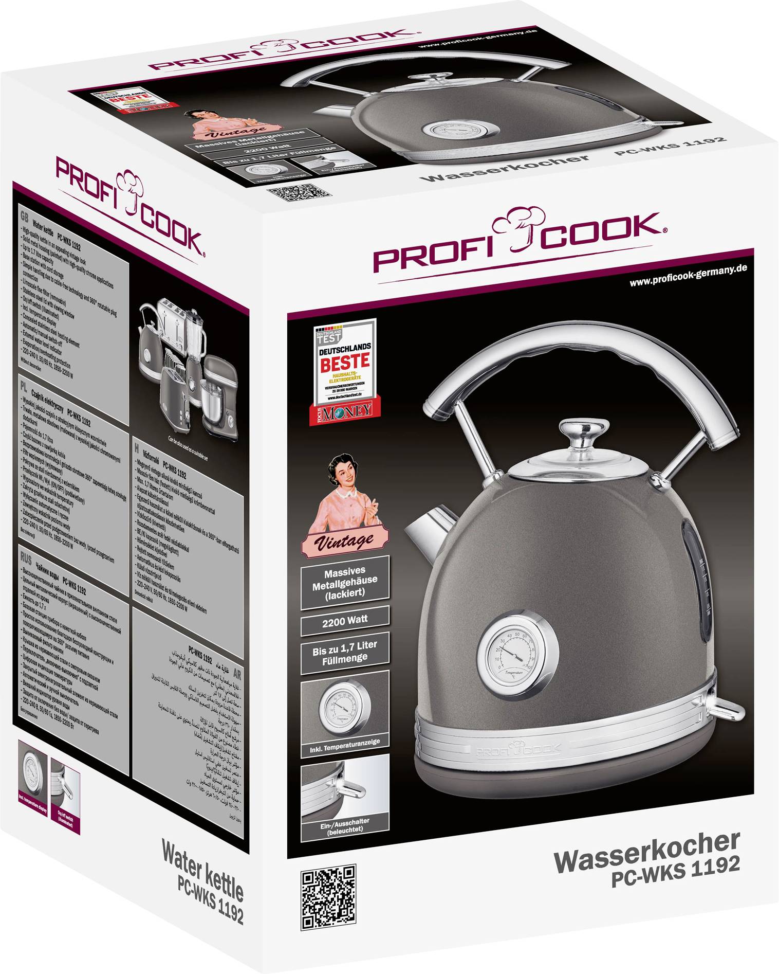 Profi Cook PC-WKS 1192 Bouilloire acier inoxydable, anthracite Contenance: 1.7 l